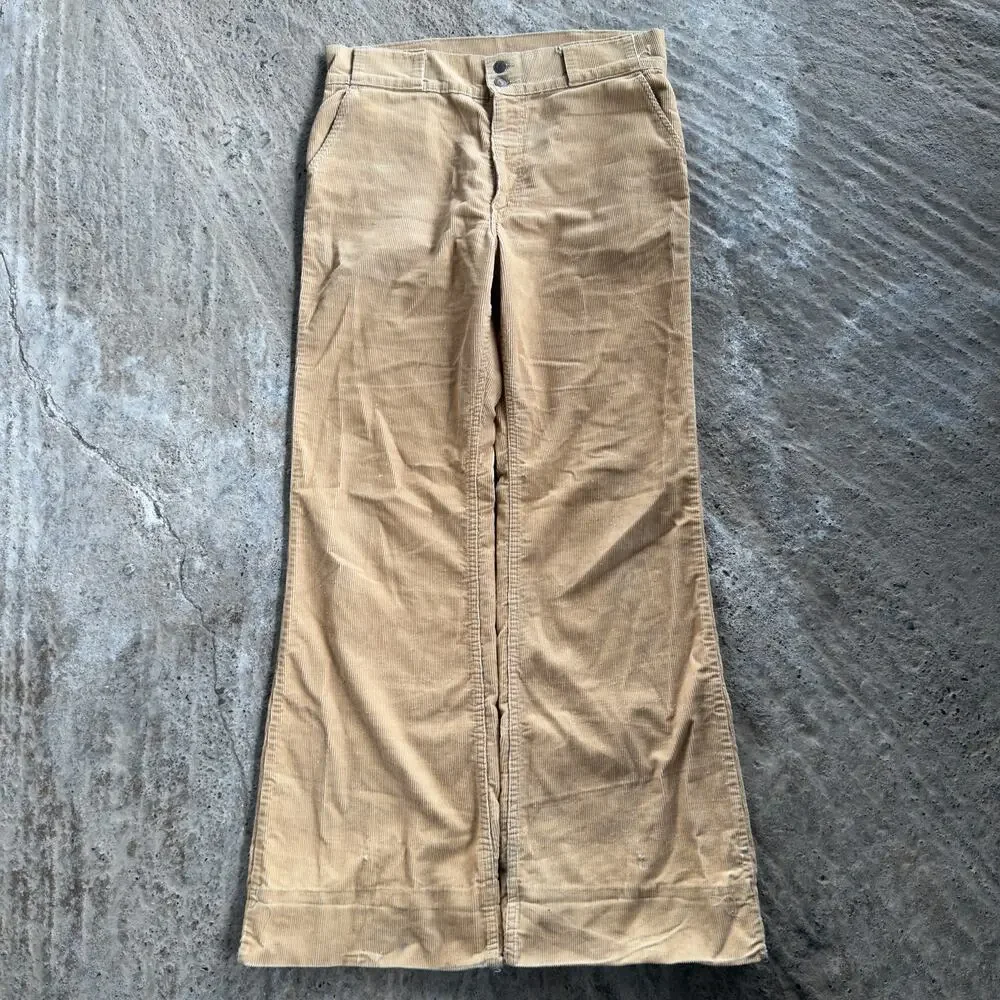 Vtg 70s Levi's 646 Bell Bottom Flared Pants Corduroy White Tab Hippie Tan 32x33